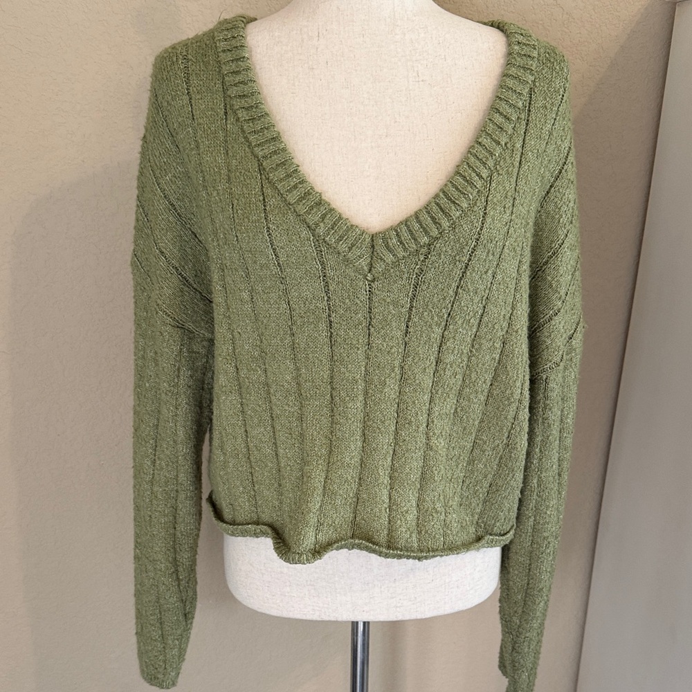 La Hearts Sage V-Neck Sweater
